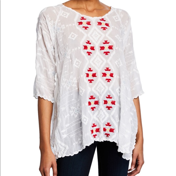Johnny Was Tops - Johnny Was Asher 3/4Sleeve Embroidered Tunic L NWT